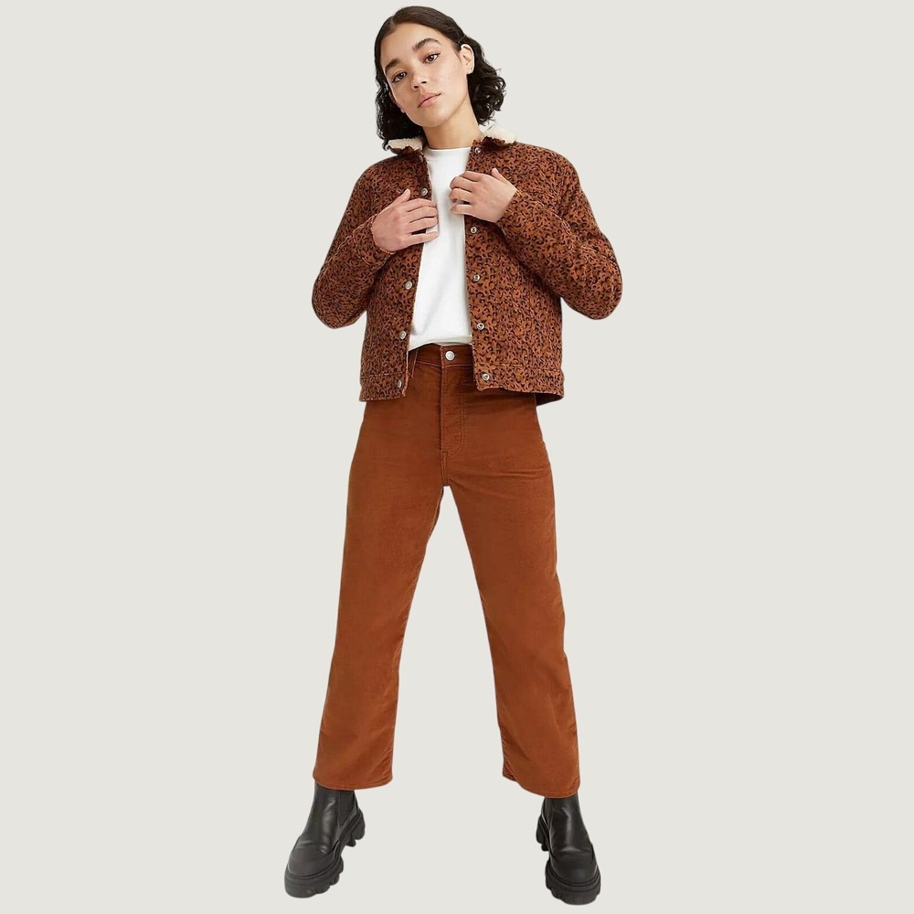 Levi's Ribcage Straight Ankle Women 28 Brown Velvet High‎ Rise Dark Academia